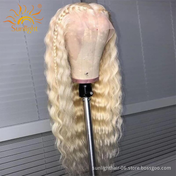 Sunlight cheap human hair indian hair water waave 13x4 lace front wigs 12a grade virgin human hair 613 lace frontal wigs